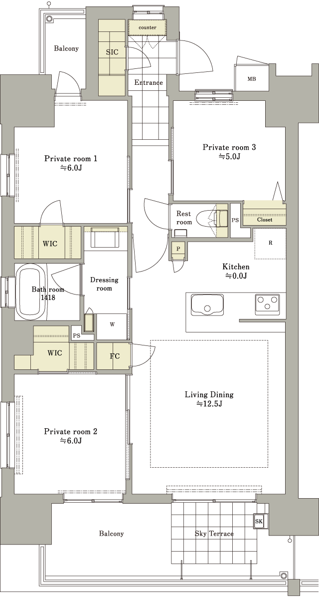 74ATYPE 3LDK＋2WIC＋FC＋P＋SIC
