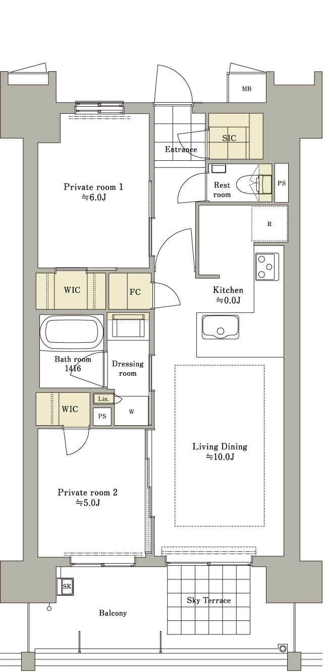 58CTYPE 2LDK＋2WIC＋FC＋SIC