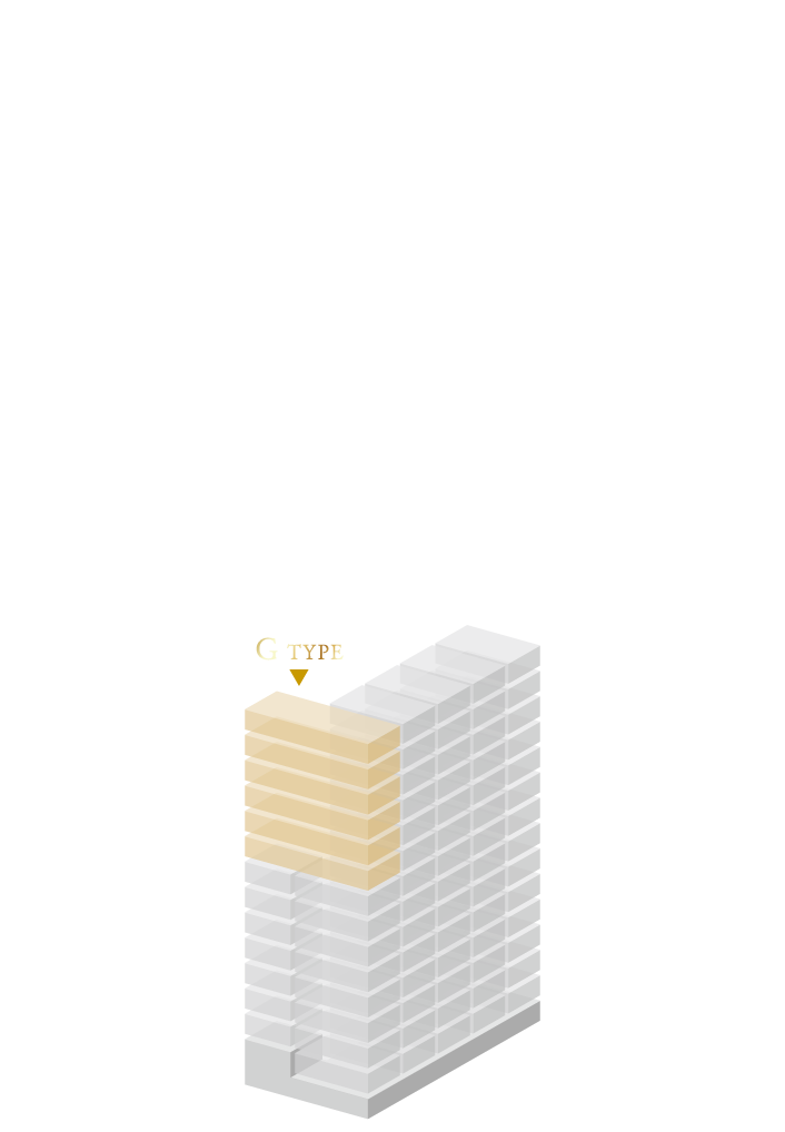 120-G TYPE 3LDK＋3WIC＋2FC＋P＋SIC □住居専有面積：120.36㎡（約36.41坪）□バルコニー面積：46.10㎡（約13.94坪）※スカイテラス面積を含む■合計面積：166.46㎡（約50.35坪）