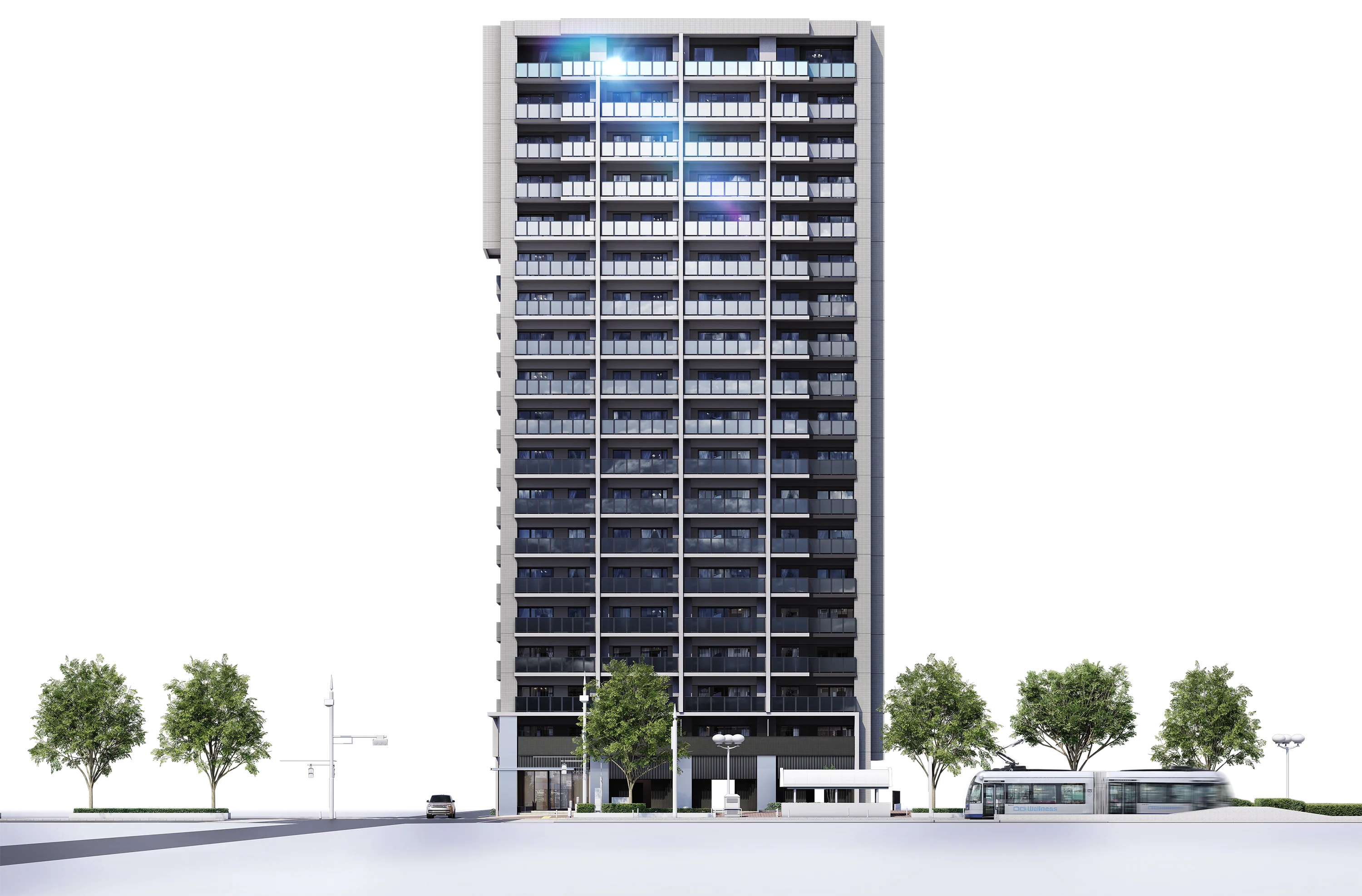 ロイヤルガーデンタワー天神町 外観 南正面（昼景）完成予想図