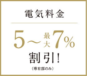 電気料金 最大5〜7%割引（専有部のみ）